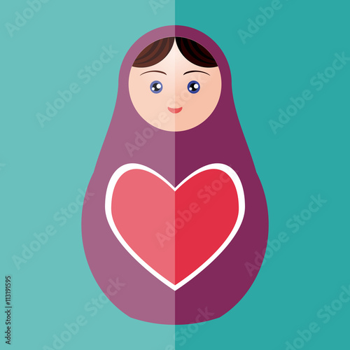 Russian doll matryoshka with heart on teal background. Vector