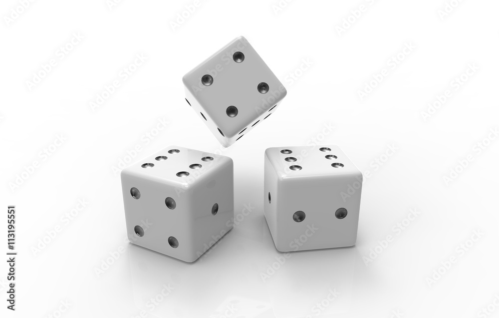 The 3D rendering of white dice with nice background color The 3D rendering of white dice with nice background color