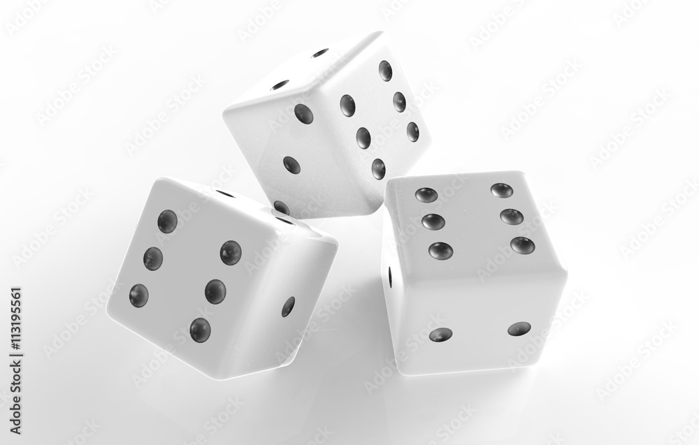 The 3D rendering of white dice with nice background color The 3D rendering of white dice with nice background color
