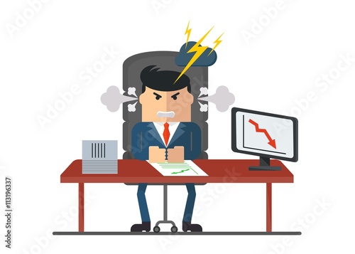 angry boss sitting at the table