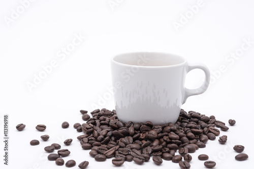 Coffee cup and beans isolate on white background