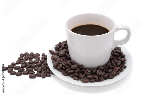 Coffee cup and beans isolate on white background