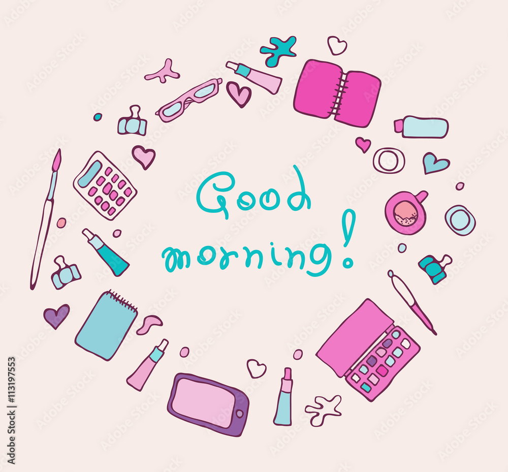 Cartoon vector doodles hand drawn art.