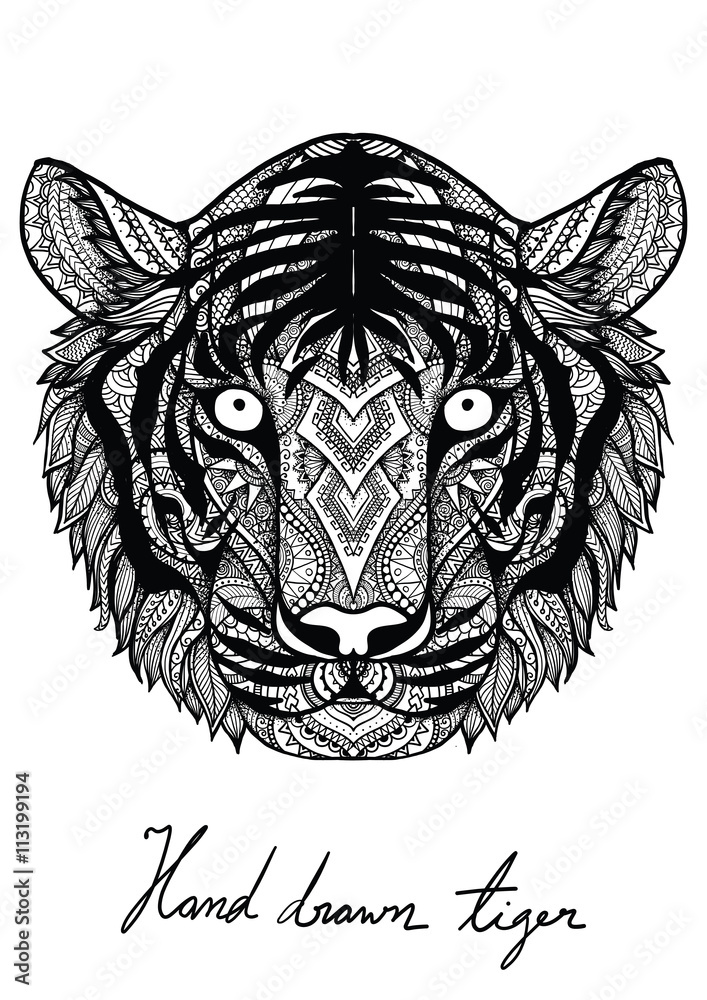 Fototapeta premium Unique hand drawn tiger for T-Shirt design,mug design,coffee cup design,hand bag design,pillow design and so on - Stock vector