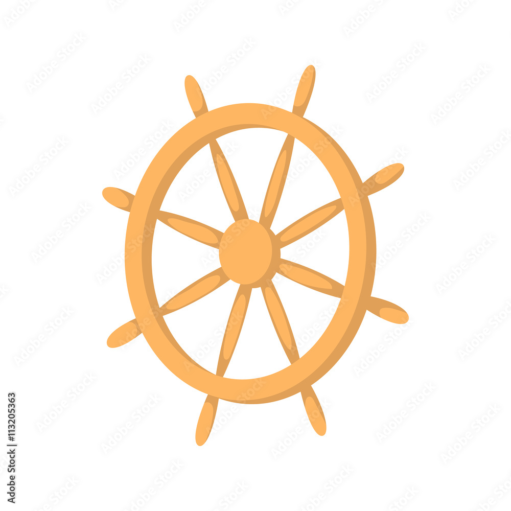 Wooden ship wheel icon, cartoon style