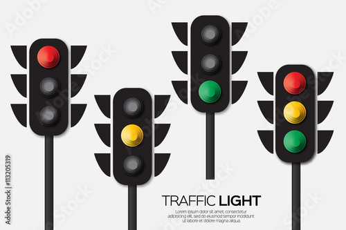 Traffic light. Origami Red, yellow, green lights - Go, wait or slow, stop. Paper cut International Traffic Light's Day. Applique Vector design illustrations.