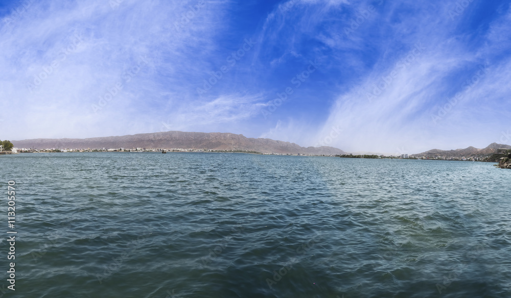 Panorama of beautiful Ana Sagar Lake in Ajmer, Rajasthan, India