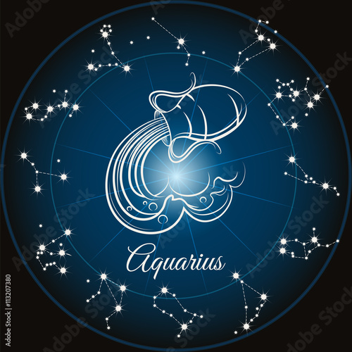Zodiac sign aquarius and circle constellations. Vector illustration