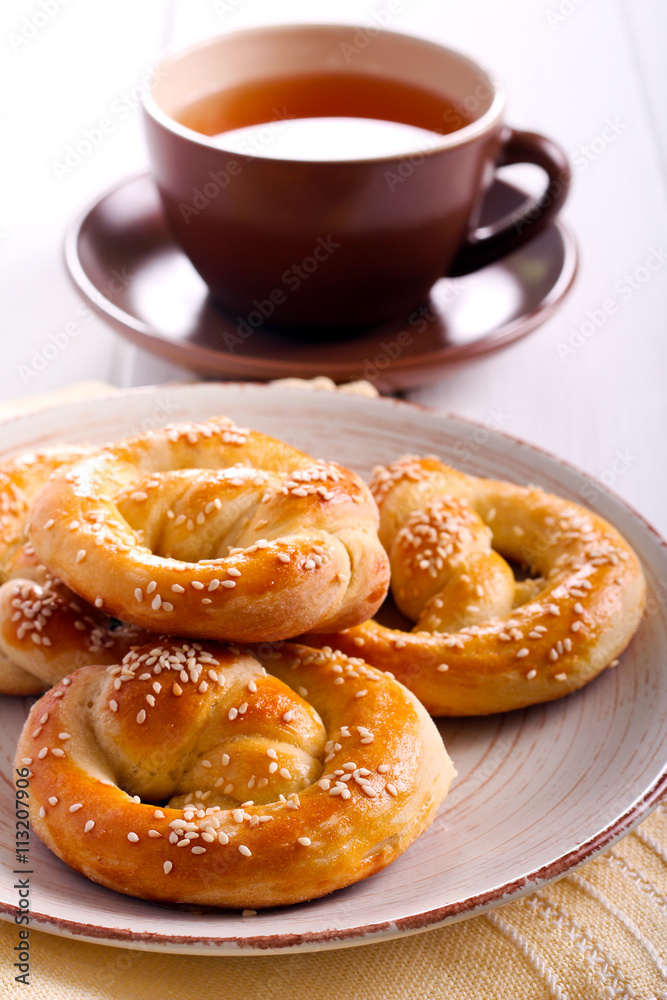 Soft pretzels with sesame seeds Soft pretzels with sesame seeds