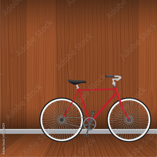 Bicycle with natural wood background. Flat style vector.