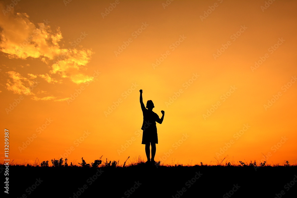 Silhouette children at sky sunset Silhouette children at sky sunset