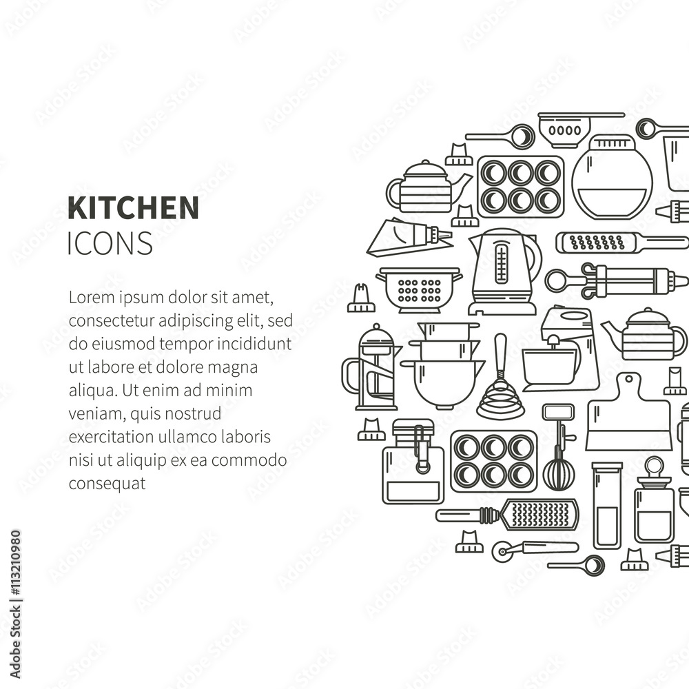 Linear icons kitchen form circle Linear icons kitchen form circle