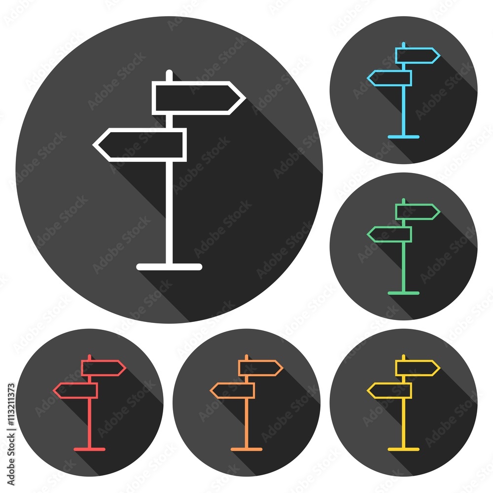 Signpost icon or logo line art style set with long shadow Signpost icon or logo line art style set with long shadow