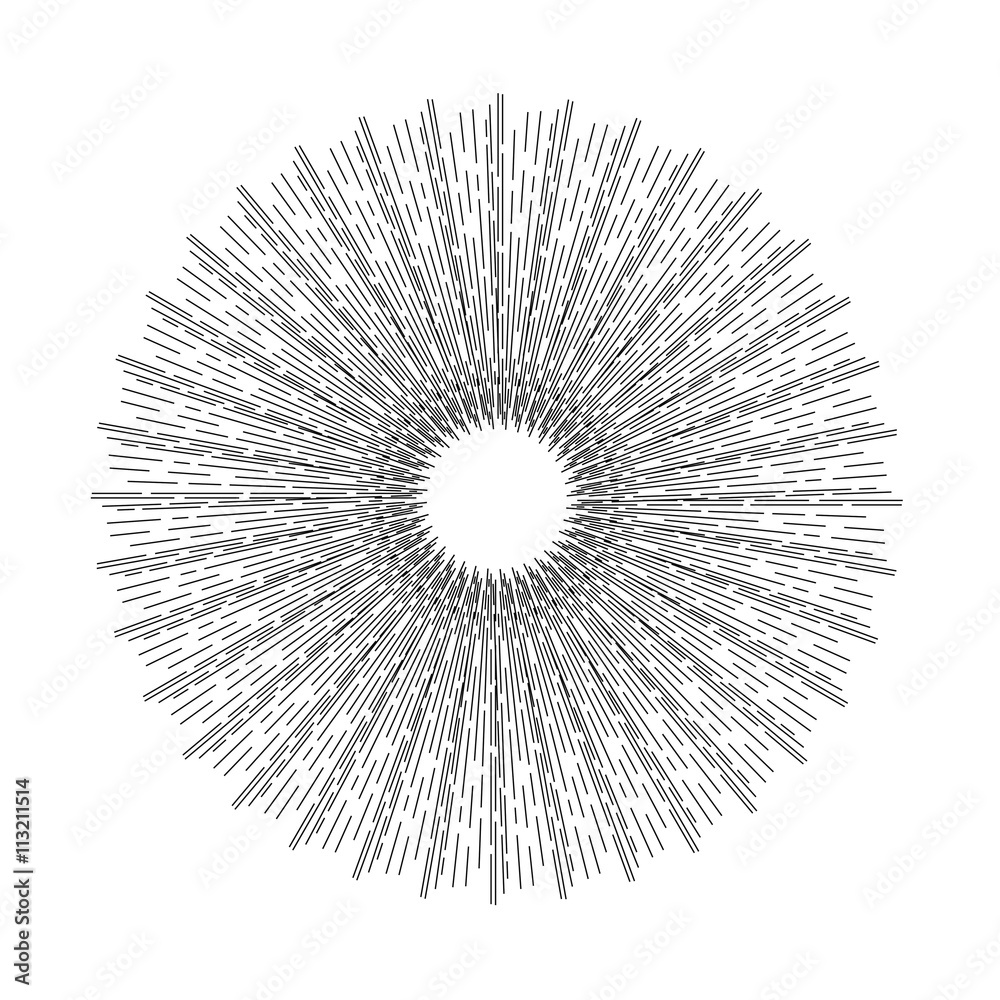 Linear drawing of rays of the sun. Light rays of burst.