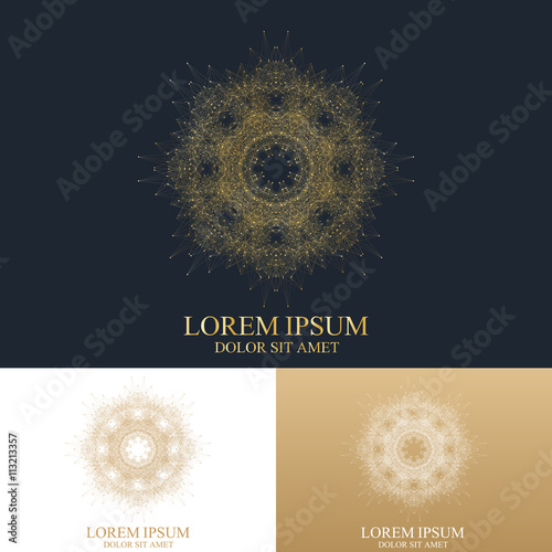 Geometric abstract round form with connected line and dots. Graphic composition for medicine, science, technology , chemistry. Vector Sign Template