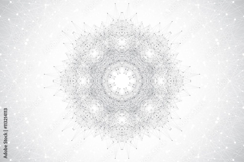 Geometric abstract mandala with connected line and dots. Graphic composition for medicine, science, technology, chemistry. Molecule, communication background. Vector illustration. Geometric abstract mandala with connected line and dots. Graphic composition for medicine, science, technology, chemistry. Molecule, communication background. Vector illustration.