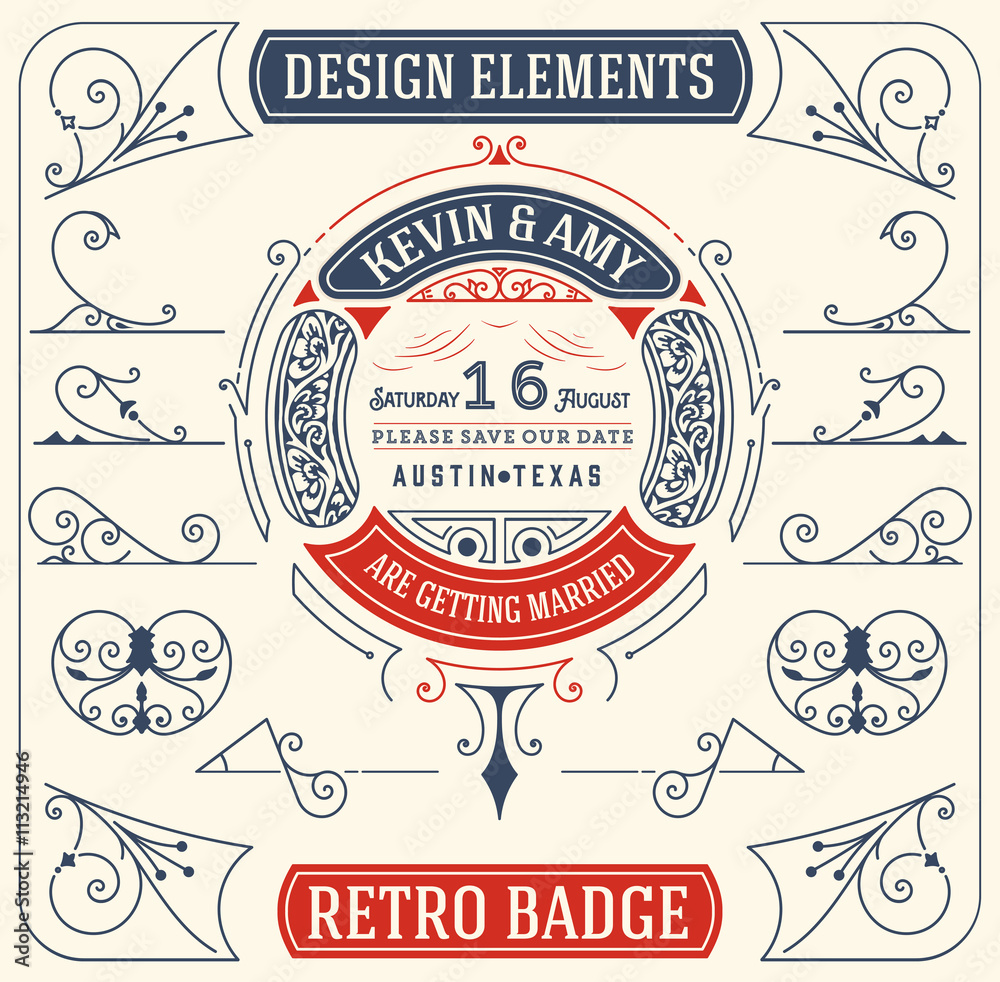 Old Badge. Baroque Ornaments. Design Elements