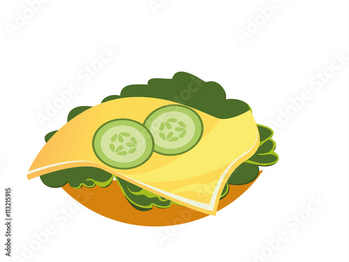 halbes belegtes Brötchen mit Käse und Salat belegt - Vektor freigestellt