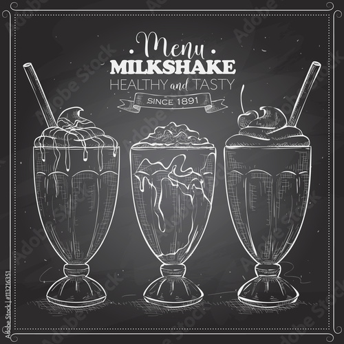 Scetch of milkshake menu on a black board