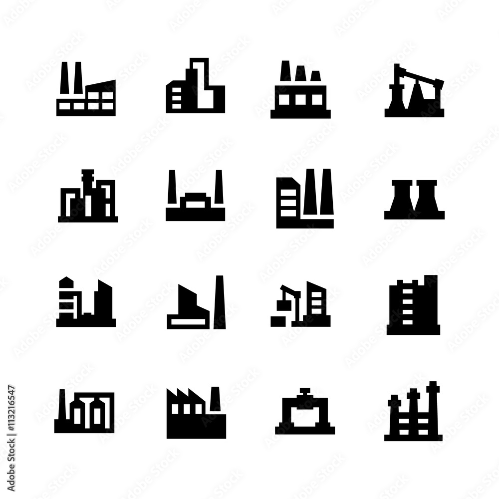 Factory Building icon set on white background