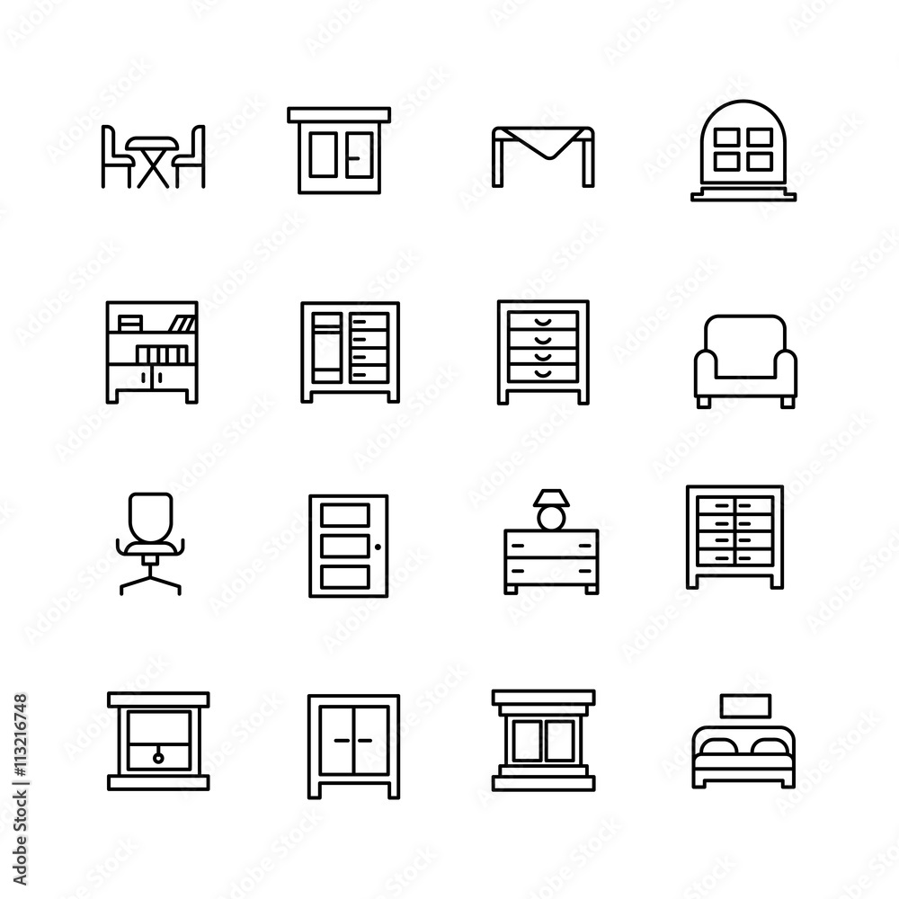 Furniture icon set on white background Furniture icon set on white background