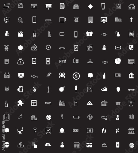 white icon set on black background