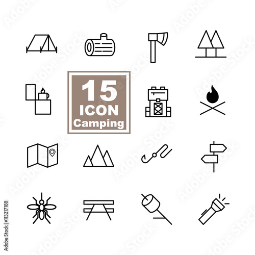 Camping icon set on white background