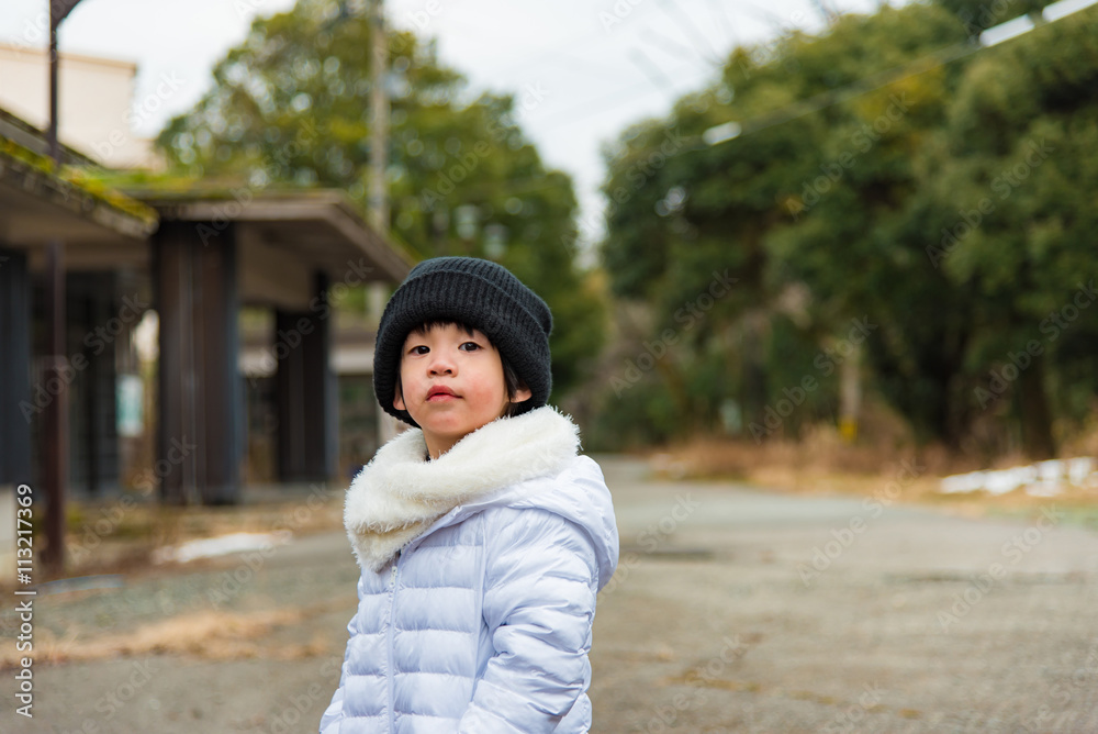 Asian child in winter