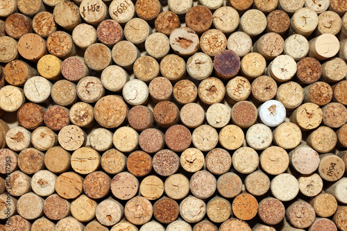 Background of used wine corks  wall of many different wine corks closeup