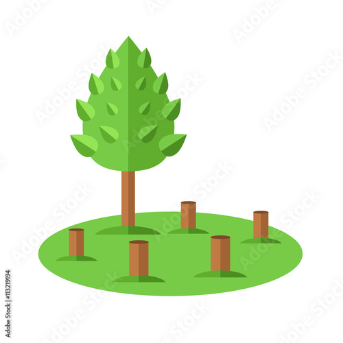 Deforestation icon. Ecological natural problem. Vector flat cartoon illustration