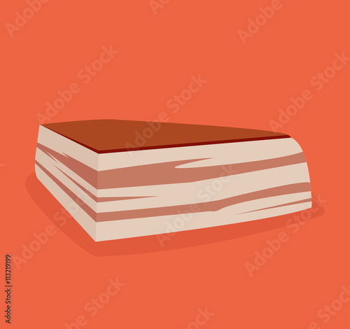 Smoked piece of fat lard. Piece of bacon. Fresh meat. Vector flat cartoon illustration