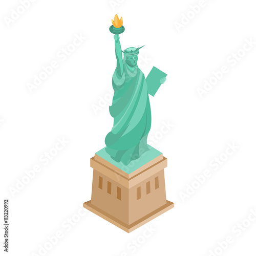 Vector illustration of a isometric view of the Statue of Liberty on Liberty Island in New York.
