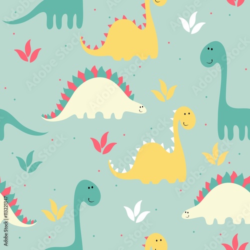 vector art seamless pattern with Cartoon dinosaur