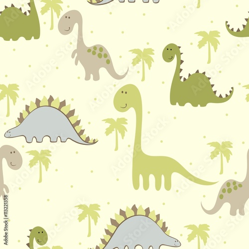 vector art seamless pattern with Cartoon dinosaur