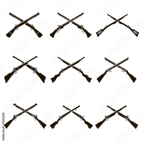 Set of 9 icons of old rifles