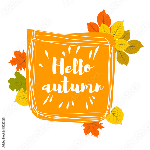 Hand drawn hello autumn leaves