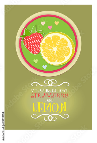Postcard vitamins love lemon strawberry