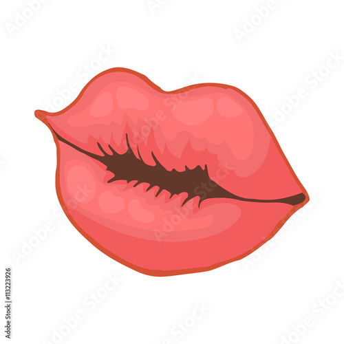 Red lips icon in cartoon style
