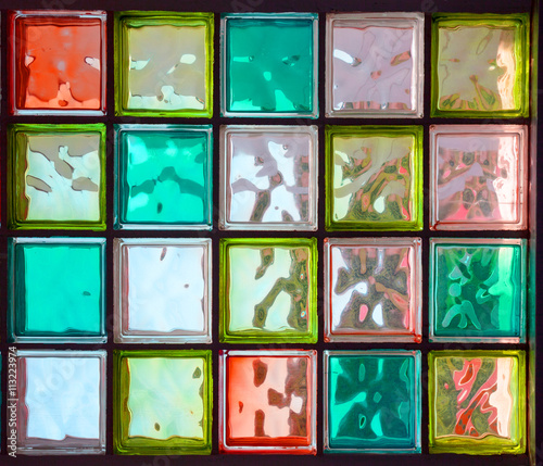 Twenty colored square glass in rectangle