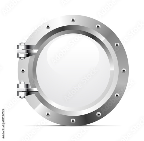Ship metal porthole on white background