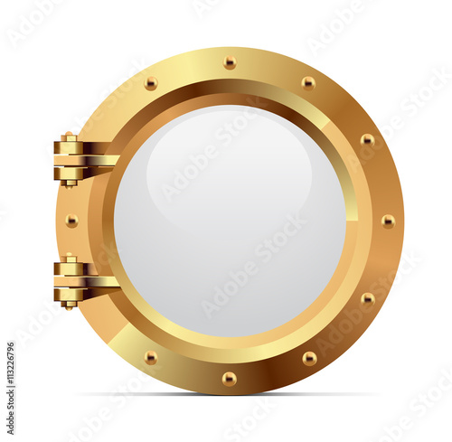 Ship metal porthole on white background
