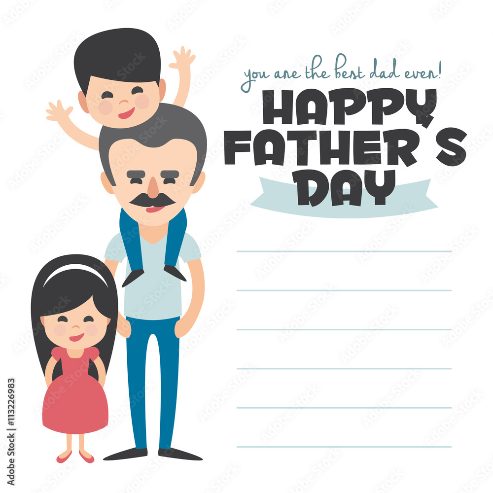 Happy Fathers day card. Vector Element Set. Dad with sons.
Happy Fathers day card. Vector Element Set. Dad with sons.