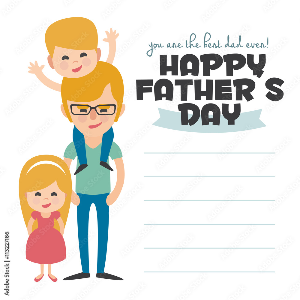 Happy Fathers day card. Vector Element Set. Dad with sons.
