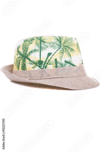 Pretty straw hat isolated on white background