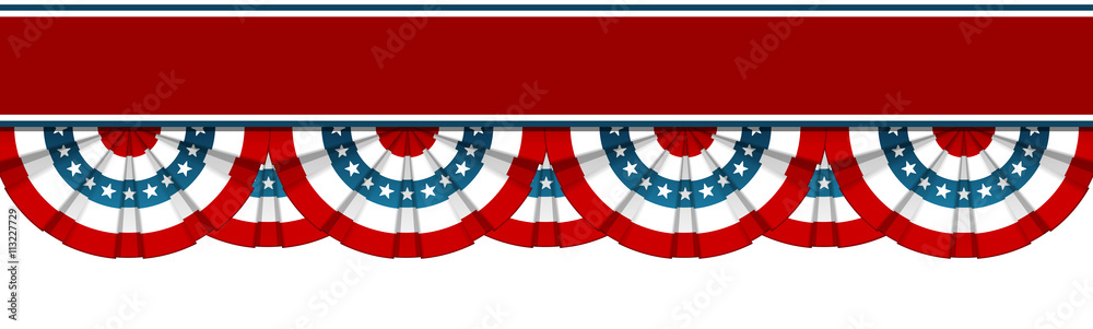 Naklejka premium bunting american flags with red ribbon