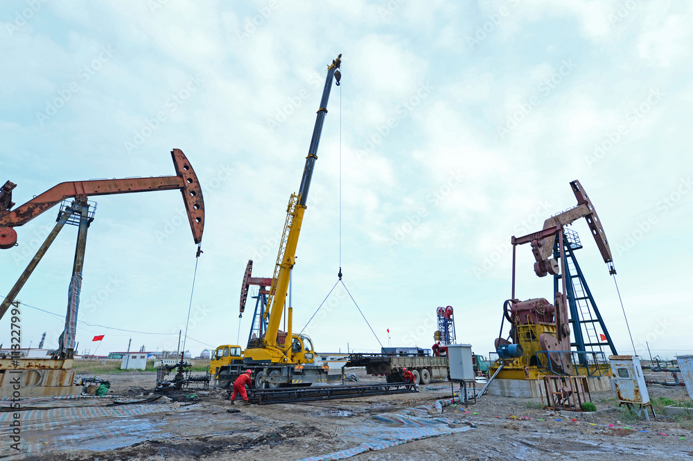The oil workers in oilfield operations The oil workers in oilfield operations