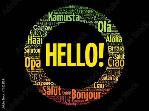 Hello word cloud in different languages of the world, background concept