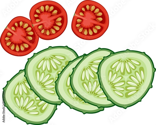 sliced cucumber and tomato