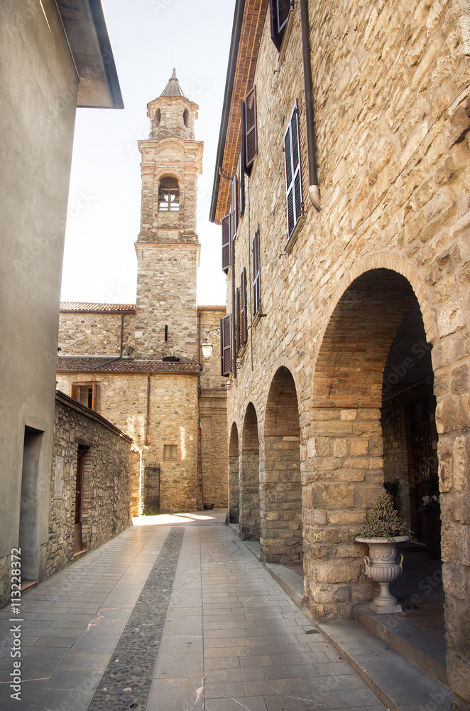 Bobbio emilia romagna village street bell tower italy