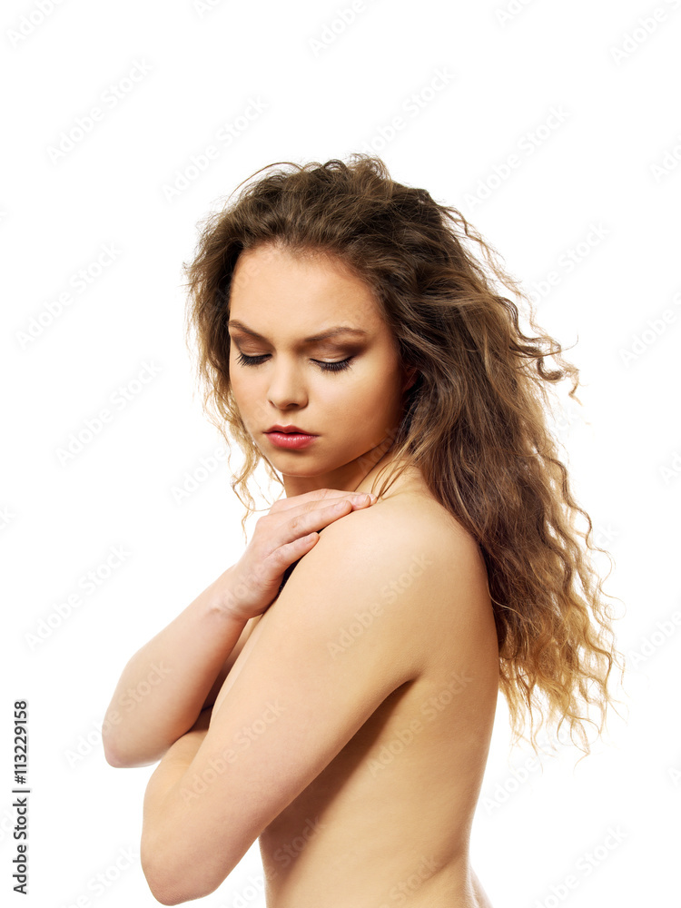 Fototapeta premium Beautiful topless woman with long curly hair